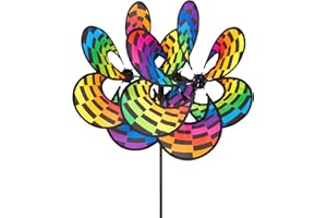 HQ Design Windspiration - Flower, UV-beständige und wetterfeste Windspiel Deko für Garten, Terrasse und Balkon - Windrad inkl. Standstab (Paradise Flower Duett Rainbow Checker)