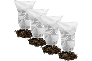 Muzhira 4pcs Winterschutz-Haube, 50g/m² 60cm x 80cm Frostschutzhaube für Pflanzenmit mit Zugband, Garden Winterschutzvlies für Pflanzen für Wetterfest, Kälte, Vögel und Insekten Beige -Weiss