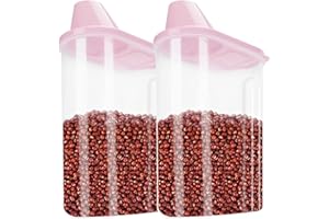 TOWEAR Dog Food Container, Airtight Cat Pet Food Storage Container with Measuring Cup, Dry Food Dispenser for Dog Cat Bird Fish, 2 Pack (pink)
