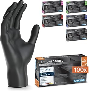 100x ARNOMED® Einweghandschuhe Schwarz, Nitril Handschuhe L | Einmalhandschuhe, Nitrilhandschuhe puderfrei, Gummihandsch