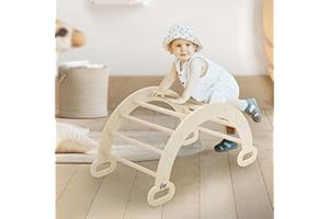 Joyz Arche d'escalade pour Enfants, Naturel, Bascule en Bois, 74x41x38,5 cm, Échelle d'Entraînement à l'Équilibre, Bébé à partir 1 an, Arc à Grimper Pikler, Jouets Montessori, Intérieur/Extérieur