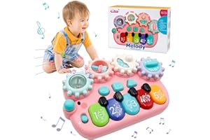 PLINRAX Toys for 12 3 4 Year Old Girls, Baby Toys for 6 Months Plus, Baby Music Piano Toy, Sensory Sound Early Learning Musical Toy for 6-12 Months Girl Boy Toddler Birthday Gifts (Pink)