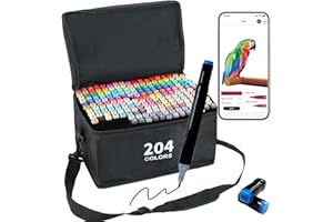 Vokiuler 204 Colours Alcohol Pens Set, Art Markers with APP, Dual Tips Artists Marker Chisel & Fine Gift for Stundent Kids Adult Drawing Colouring Illustration Graphic Designing with Carrying Case