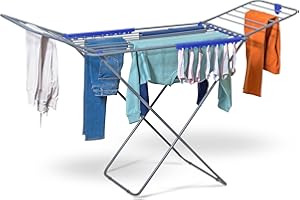 CUQOO Premium Foldable Clothes Airer – Heavy Duty Stainless Steel Indoor & Outdoor Drying Rack with 22 Bars, Winged Laundry Clothes Horse for Washing, Large Folding Laundry Dryer Stand