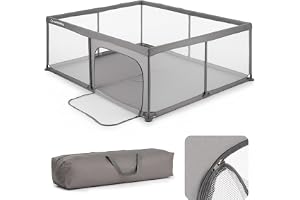 SUN BABY Lekhage 150x200 cm för Barn 0-2 År - Grå | polyester, nätväggar, ingång med dragkedja, halkfria fötter, förvaringsvä