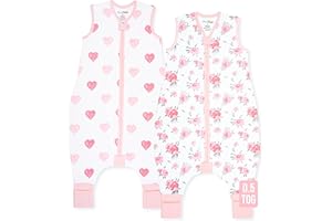 Mama Cheetah Gigoteuse pour tout-petit avec pieds 18-36 Mois, 0,5 TOG en coton biologique avec jambes, pour marcheurs avec fermeture éclair à 2 voies, gigoteuse pour filles et garçons, 2 paquet Moyen