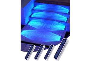 DetarZinLED Luces Solares LED Exterior Jardin, 4 uds Azul Luces Solares Exterior Luz LED Escaleras, IP68 Impermeable Luz Exteriores Solar para Escaleras, Jardin, Patios, Terraza, Valla, Deck