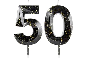 CXRYRZHE Number 50 Candles 50th Birthday Candles 3D Black Gold Happy Birthday Candle Premium Wax & 3D Diamond Design Cake Topper Decorations for Birthday Party Wedding Anniversary Celebration Supplie