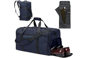 GARPROVM Reisetasche Anzugtasche, 4 in 1 Umwandelbar Kleidertaschen mit Schuhfach Abnehmbar Anzugsack Faltbar Handgepäck Rucksack, Wasserdicht Wochenende Kleidersack Tasche, Marineblau