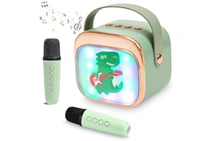 Azyvum Machine Karaoké pour Enfants avec 2 Microphones, Portable, Lumière LED et Effets de Changement de Voix, Cadeaux pour Enfants de 5 à 12 Ans, Garçons, Filles