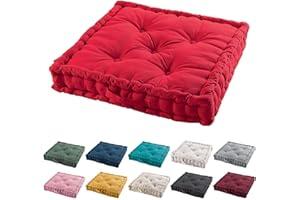 TIENDA EURASIA TIENDAEURASIA® Cojines de Suelo - 100% Algodón Lisa - Ideal para Sillas, Bancos, Palets, Suelos - Uso Interior y Exterior (Rojo, 45)