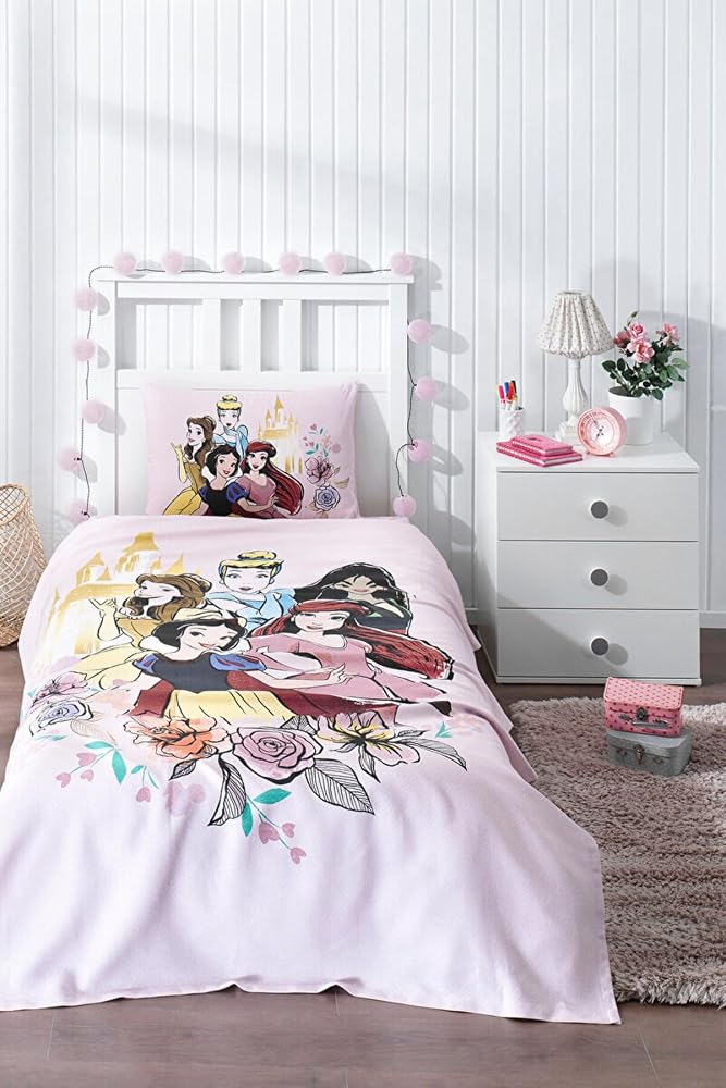 ÖZDİLEK Princess Rose Tek Kişilik Disney Lisanslı Lastikli Fitted Çarşaf Çocuk Pike Takımı