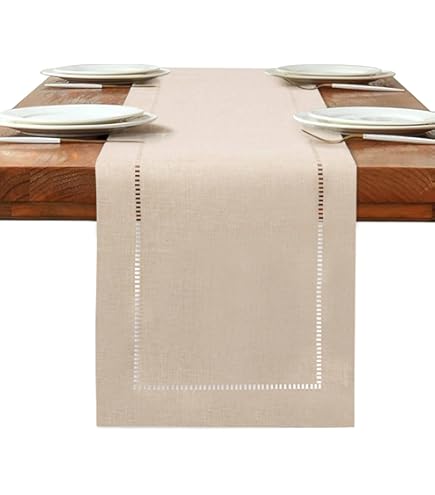 Lntyq Runner da tavolo in macramè Boho beige con nappe, runner da