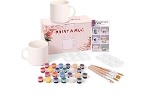 EILYGK Tassen Bemalen Set, Keramik Bemalen Set, Tassen Zum Bemalen,Inklusive 2 leere Keramikbescher, 24 lebendige Keramikfarben, 4 Pinsel, 2 Paletten, eine Anleitung