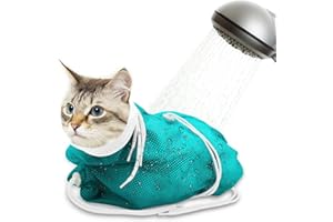 Catcan Atmungsaktive Netz-Duschtasche – Anti-Kratzer, verstellbare Fellpflege für Nageltrimmen, Baden – Polyester, weiche Katzenwäsche (weiß-grün)