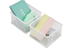Annova Organizador de malla para cajones y estantes, cesta de almacenamiento, bandeja de almacenamiento para suministros de oficina escolar, juego de 2 (blanco, 7.5x7.5x5cm)