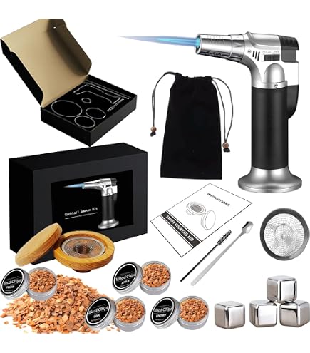 Fumeur à Cocktail électrique Rechargeable USB-C - Kit Avec 6 Copeaux De Bois, Pour Whisky, Bourbon Et Cocktails - Idée Cadeau Père Ou Amateur