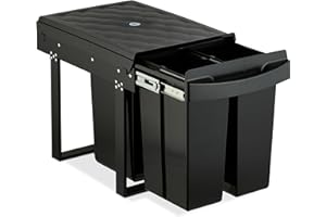 ‎RELAXDAYS Relaxdays Kosz na śmieci do zabudowy, 3 przegródki, 20 l, 2 x 10 l, wys. x gł.: 41,3 x 34 x 51,8 cm, wysuwany, system na śmieci pod szafkę, czarny