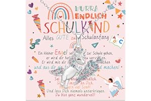 Werfunee Einschulung Geschenk Schultüte Mädchen Einhorn Halskette für Schulkind 2025- Füllung Schulanfang Glücksbringer mit Grußkarte Geschenkbox