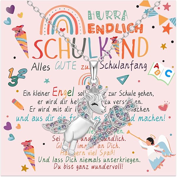 Einschulungsgeschenk – Einhorn Glücksbringer Schlüsselanhänger, Personalisiert Mit Gravur, Für Jungen & Mädchen