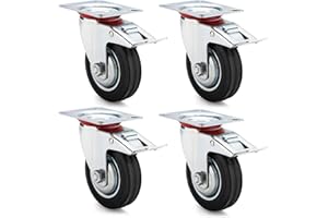 ‎AMIGOB DBREAKS 4 Stück 100mm Schwerlastrollen,Transportrollen mit Bremse, Möbelrollen für Palettenmöbel, Strandkorb, Werkbank, Tragfähigkeit 70KG/Rolle, Kapazität 210kg insgesamt