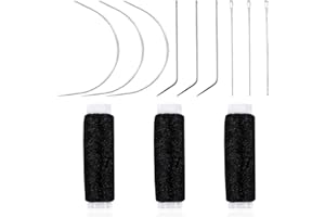 KALIONE Hair Needle and Thread Set Sewing Hair 12 Pcs Set Hair Extension Tools Curved Needle Black Weaving Thread for Making Wig, Sew in Needle and Thread for Hair Hand Sewing Hair Weave Extension