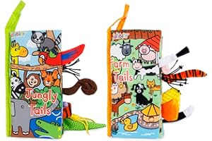 Eutionho Baby Soft Books Bath Baby Cloth Book First Year 3D Animals Tails Crinkle Sensory Touch and Feel Book Fabric Activity for Baby Toddler Kids Identify Skill Boys and Girls