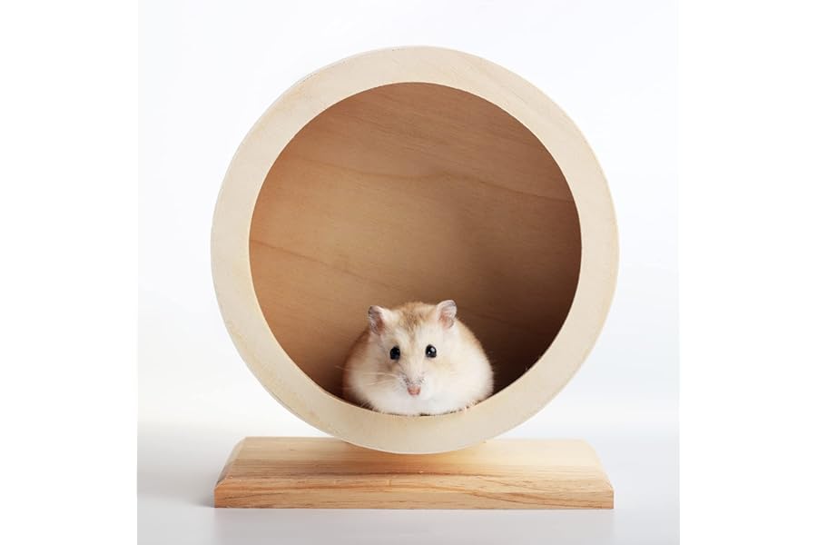 Seahelms Wooden Hamster Wheel, Small Pets Exercise Wheel, Mute Running Spinner Wheel for Rest And Exercise of Syrian Hamsters, Gerbils, Rat, Mice, Dwarf, Small Chinchilla (S,Φ/ 15cm)