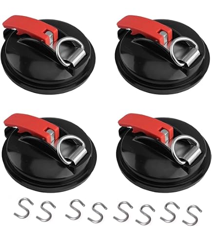 Vaskula 4 Pièces Crochet Ventouse Puissante Portable Ancre à Ventouse avec Fixation Noir Crochet Auvent Camping Car pour Caravanes Auvents Camping Cars Carrelage Voitures Verre Tentes