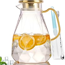 DUJUST Glazen kan ontworpen met zwarte diamant met deksel [1,8L], elegant design waterkan met handvat, decoratie voor kamer, zeer duurzame waterglazen karaf voor ijstheepot, drank, warme/koude koffie