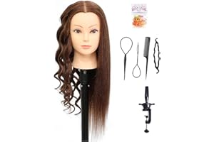 BLTYXT 20-22'' Mannequin Head with Real Human Hair Long Straight Hair Hairdressing Practice Training Head Cosmetology Hair Styling Head