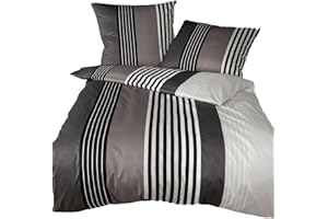 ‎JANINE Janine Mako Satin Bettwäsche J.D. 155x220 cm + 80x80 cm schwarz-Taupe aus naturreiner gekämmter Mako Baumwolle