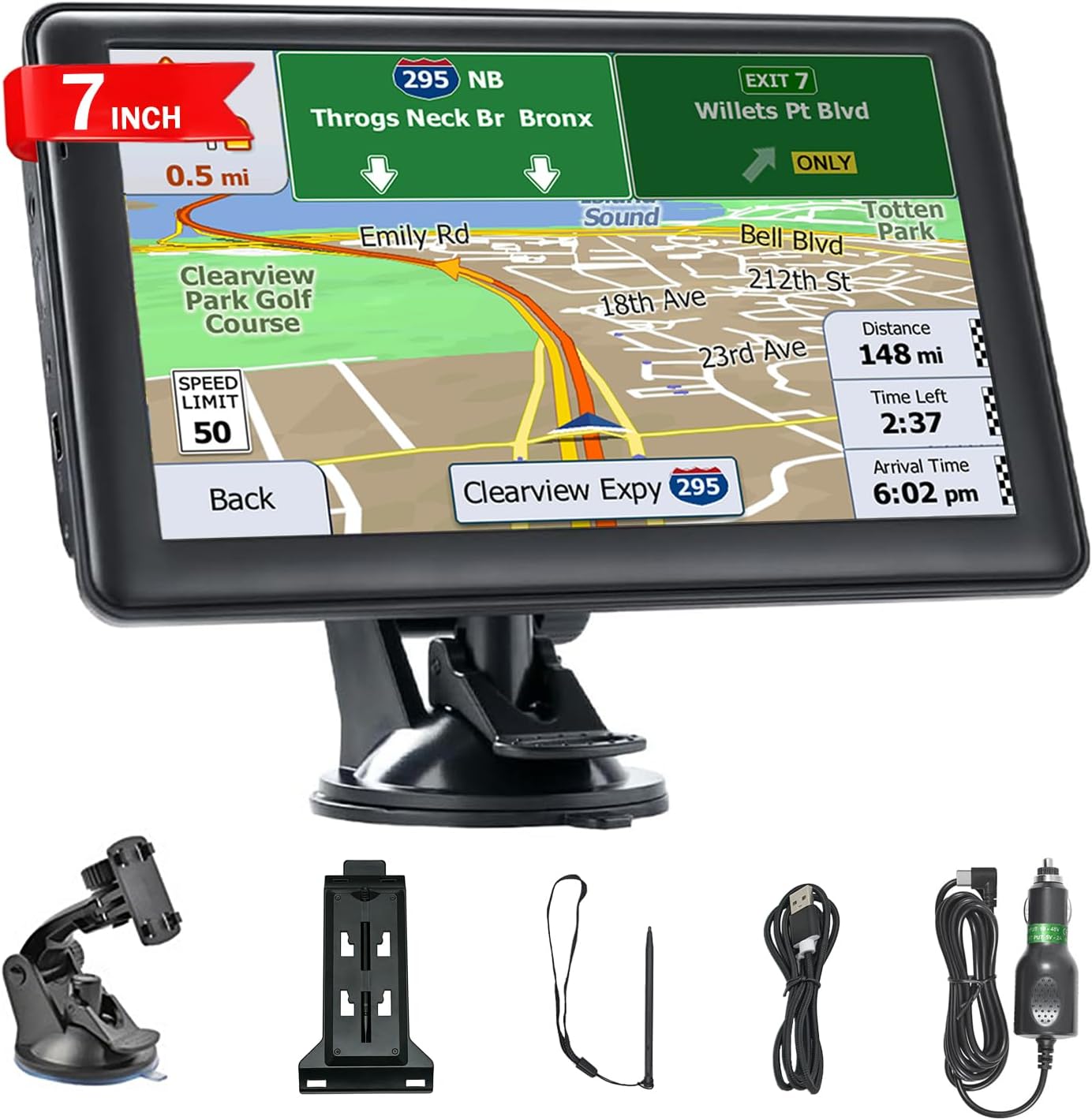 7 Inch Sat Navs for Cars, Truck, 7in HD GPS Navigation with UK Europe Maps, Lifetime Free Updates, Satnav support Postcode Search, Voice Guidance, Speed Camera Alert, Lane Guidance Assist, POI