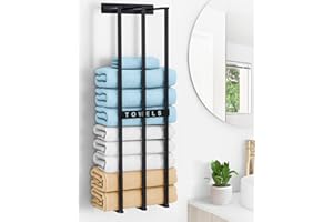 BETHOM Towel Rack Wall Mounted, Towel Storage Wall Mounted, 75cm Bathroom Towel Holder Can Hold 6 Large Bath Sheets, 3 Bar Rail Bath Towel Racks, Bathroom Towel Storage Rack for Rolled Salon Towel, Black
