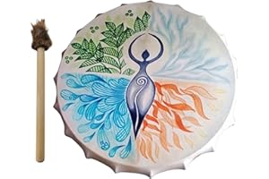 Renywosi Handtrommel Vegane Schamanentrommel Lebensbaum Sibirische Trommel, Handgefertigte Schamanische Trommel Aus, Handtrommel Mit Schlägel, Handgemachte Percussion Frame Drum Musikinstrument 25cm