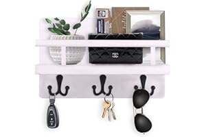 BIGLUFU Porte Clef Mural, Porte Clé Mural en Bois avec 3 Crochets, Porte-courriers Mural pour clés, Lettres, journaux-Blanc