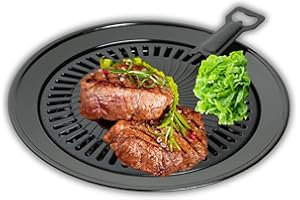 INVIDA Camping Jack Grillplatte, Grillaufsatz für tragbare und Propan Gaskocher, BBQ-Grillplatte, mit Fettauffangschale & Grillplattenheber, Antihaftbeschichtung, Outdoor-Camping-Zubehör, Ø32 cm