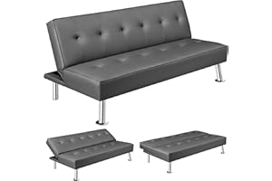 ‎YAHEETECH Yaheetech Couch Schlafsofa Klappbett Bettsofa Klappsofa Gästebett Rückenlehne neigbar 105°/140°/180°, 166,5 x 94 x 40 cm, 350 KG belastbar, grau