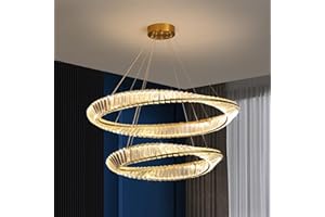 MINIFAIR Moderne Led-Kronleuchter,K9 Kristall Wohnzimmerlampe,Runde Chandelier FüR Die Inneneinrichtung,Praktische Dimmbare Pendelleuchte FüR Wohnzimmer,Esszimmer,KüChe,Schlafzimmer D60+80Cm/15,7-23,6 Zoll