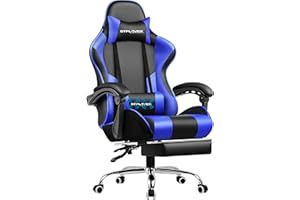 ‎GTPLAYER GTPLAYER Gaming Stuhl Bürostuhl Massage Gaming Sessel Ergonomischer Gamer Stuhl mit Fußstütze, Kopfstütze Massage-Lendenkissen, Gepolstert Gaming Chair, Drehsessel, Blau