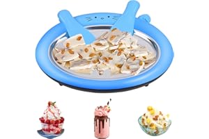 Heladera Instantánea, Glovios Fabricante de Helados Instantáneos, Maquina de Hacer Helados con 2 Espátulas, Placa de Hielo Hecho en Casa para Hacer Rollos de Helado Yogur Helado Sorbete, Azul