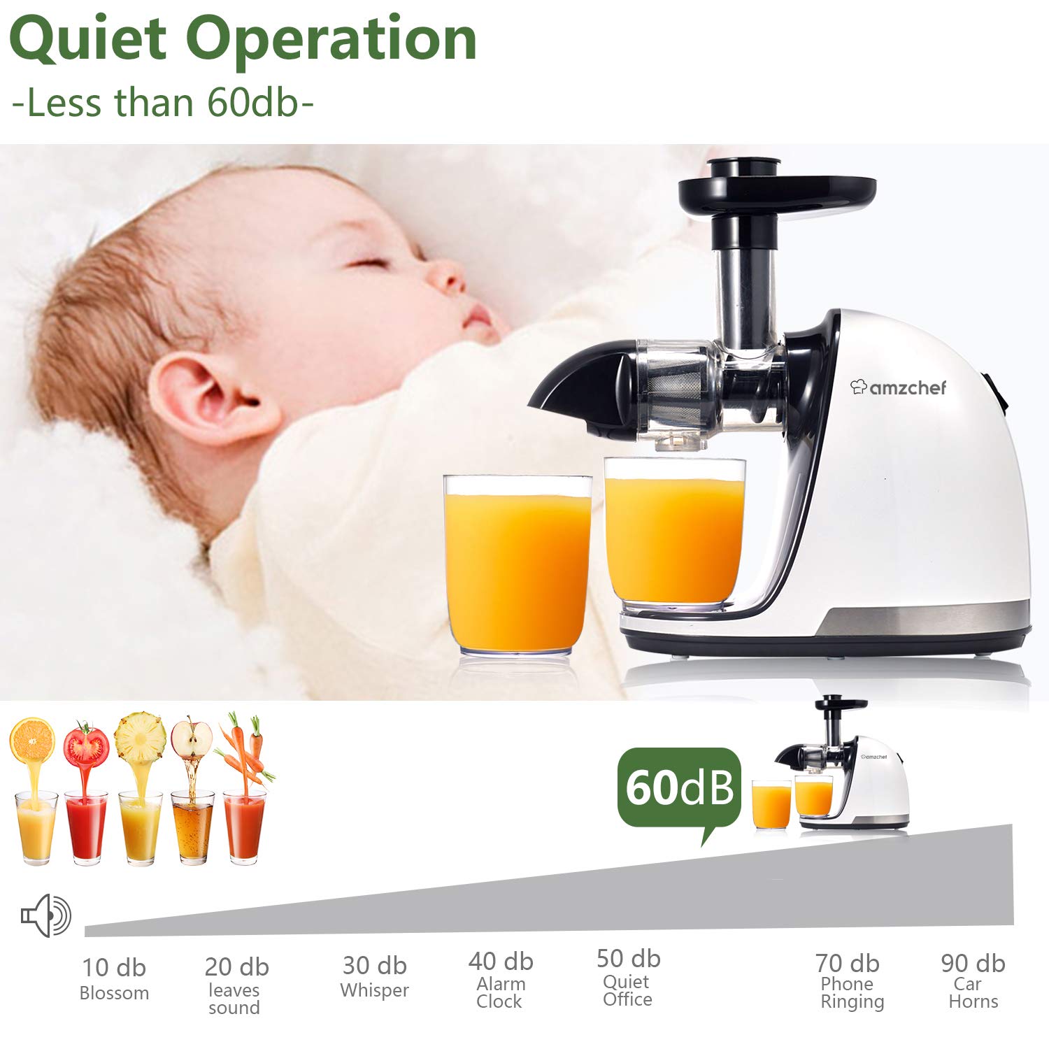 AMZCHEF Slow Juicer BPAfrei Entsafter Gemüse und Obst Profi Entsafter