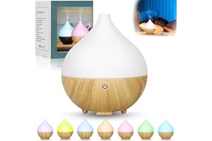 POWZOO Aroma Diffuser,160ml Kleiner Ultraschall Aromatherapie Diffusor für ätherische Öle,Holzmaserung Diffusor,Automatische Abschaltung bei Wasserlosem Zustand,7 Farben LED,für Zuhause Büro Oder Yoga