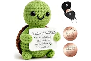 Giftota Pocket Hug Schildkröte - Handgehäkelte Schildkröte Puppe mit Glücksmünze & Lederetui - Glücksbringer & Mutmacher - Weihnachten Geschenke - Gute Besserung - Geschenk für Männer, Frauen