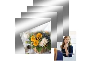 AOOGON 4 Pezzi Specchi Adesivi da Parete in Acrilico, Senza Cornice Specchio Flessibile Adesivo, Non Vetro Specchio per Decorazioni Fai da Te, Armadio, Muro, Bagno (20x20CM, 0.2MM)