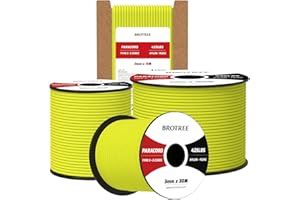 Brotree Paracord 3mm 30M Corda 100% Nylon Tipo II 3 Fili Corda Paracord 425 per Esterno, Artigianato, Fatto a Mano - 192 kg Carico di Rottura (Neon Giallo)