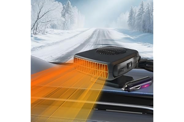 Qidoe 200W Calentador Coche : 12V Calefactor Coche Portátil con Toma para Encendedor Refrigeración y Calefacción, 360°Parabrisas Giratorio Desempañador/Descongelador para Autocaravana,Taxi,Autobus