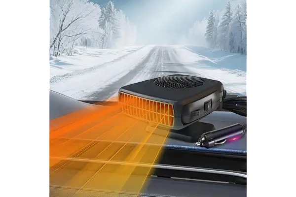 Qidoe 200W Calentador Coche : 12V Calefactor Coche Portátil con Toma para Encendedor Refrigeración y Calefacción, 360°Parabrisas Giratorio Desempañador/Descongelador para Autocaravana,Taxi,Autobus