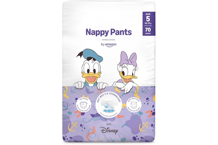 by Amazon, Disney Panty Nappies, Size 5 (12kg-17kg) 70 Pieces, White (formerly a Mama Bear Brand, Same Product)