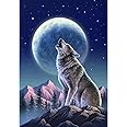 AIRDEA Wolf Diamond Painting Kits for Adults Beginners, 5D DIY Animal Diamond Art Kits for Kids, Round Full Drill Wolf Diamond Painting Moon Gem Art Painting for Home Wall Decor 11.8x15.7 inch